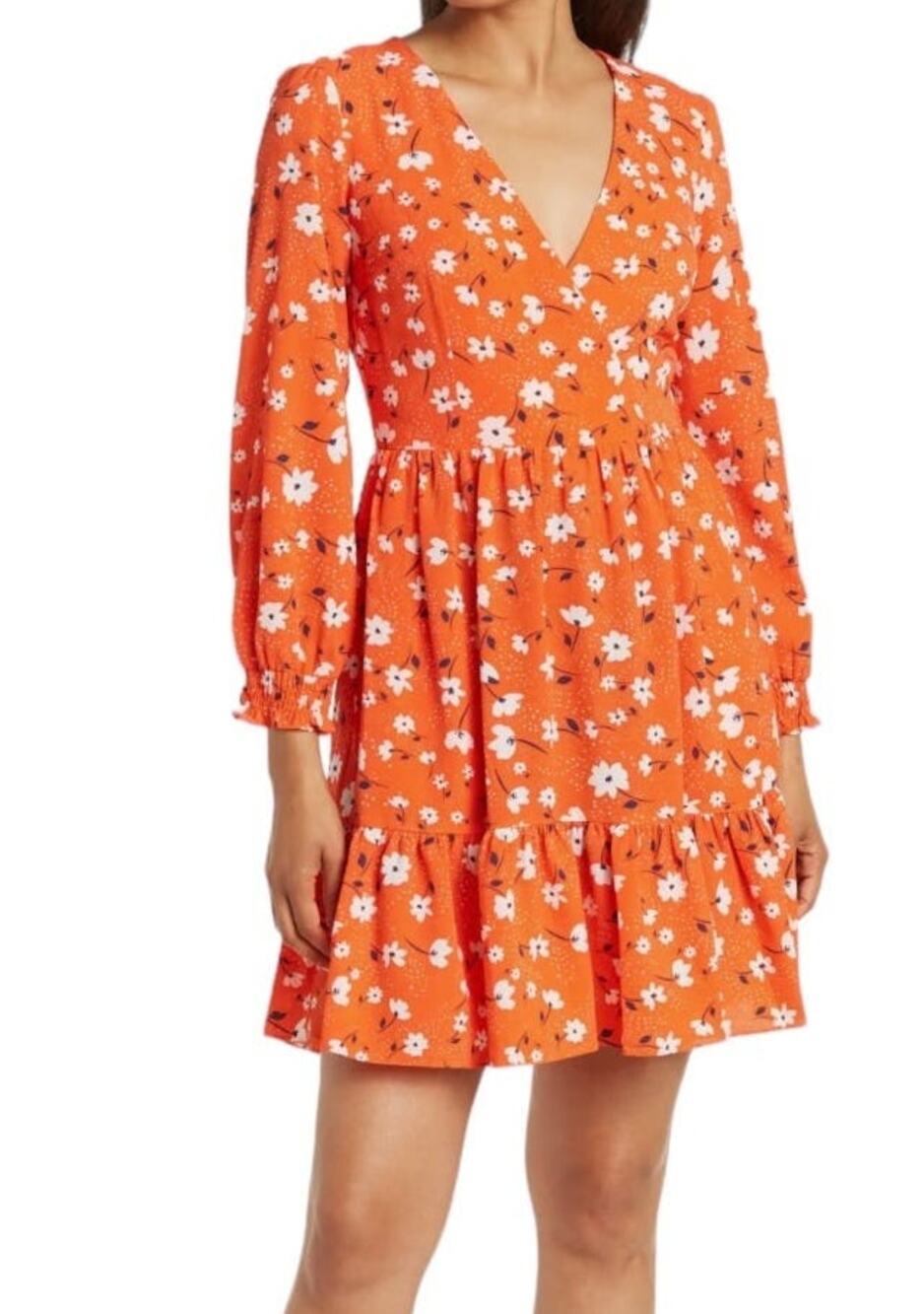 Eliza J Dress Floral surplice tiered orange size 2